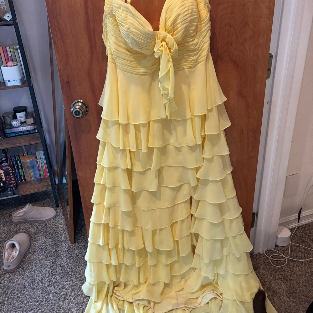 David's Bridal Yellow Layered Prom Dress